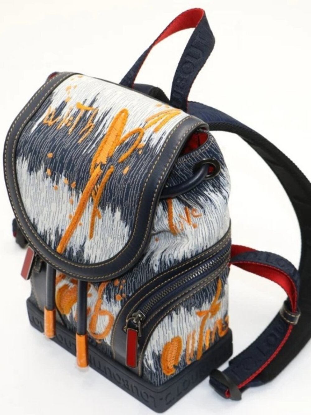 Christian Louboutin Explorafunk Small Denim Backpack - Orange/Navy